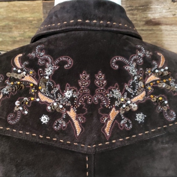 Coldwater Creek Embellished Brown Leather Jacket - Picture 3 of 7